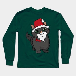 Santa Kitten, black kitten dressed as Santa Claus. Long Sleeve T-Shirt